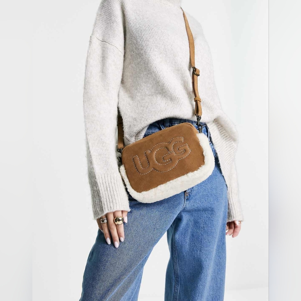 UGG Brown and Cream Suede Cross-body bag 100% Suede Top Zip fastedy Bag.